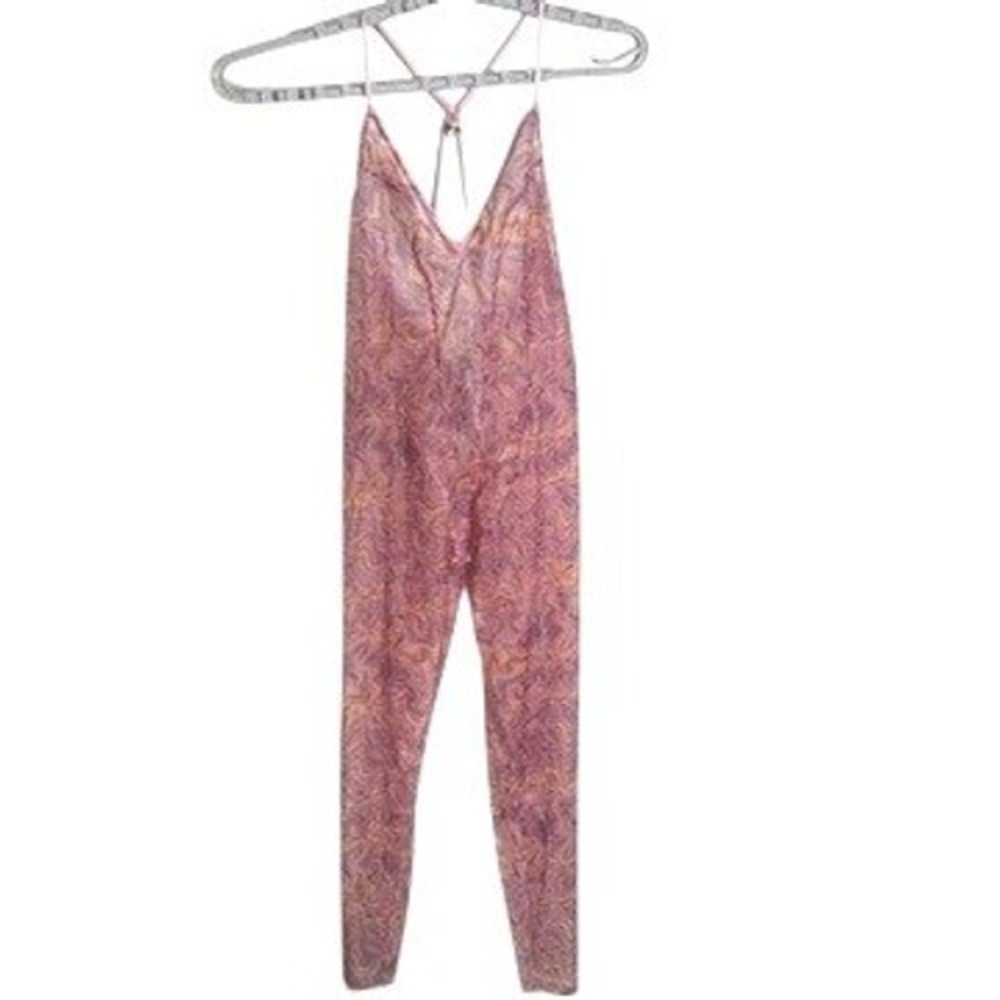 Savage X Fenty Sz Small Marble Print Halter Jumpsuit‎ Lingere Multi Mesh NWT
